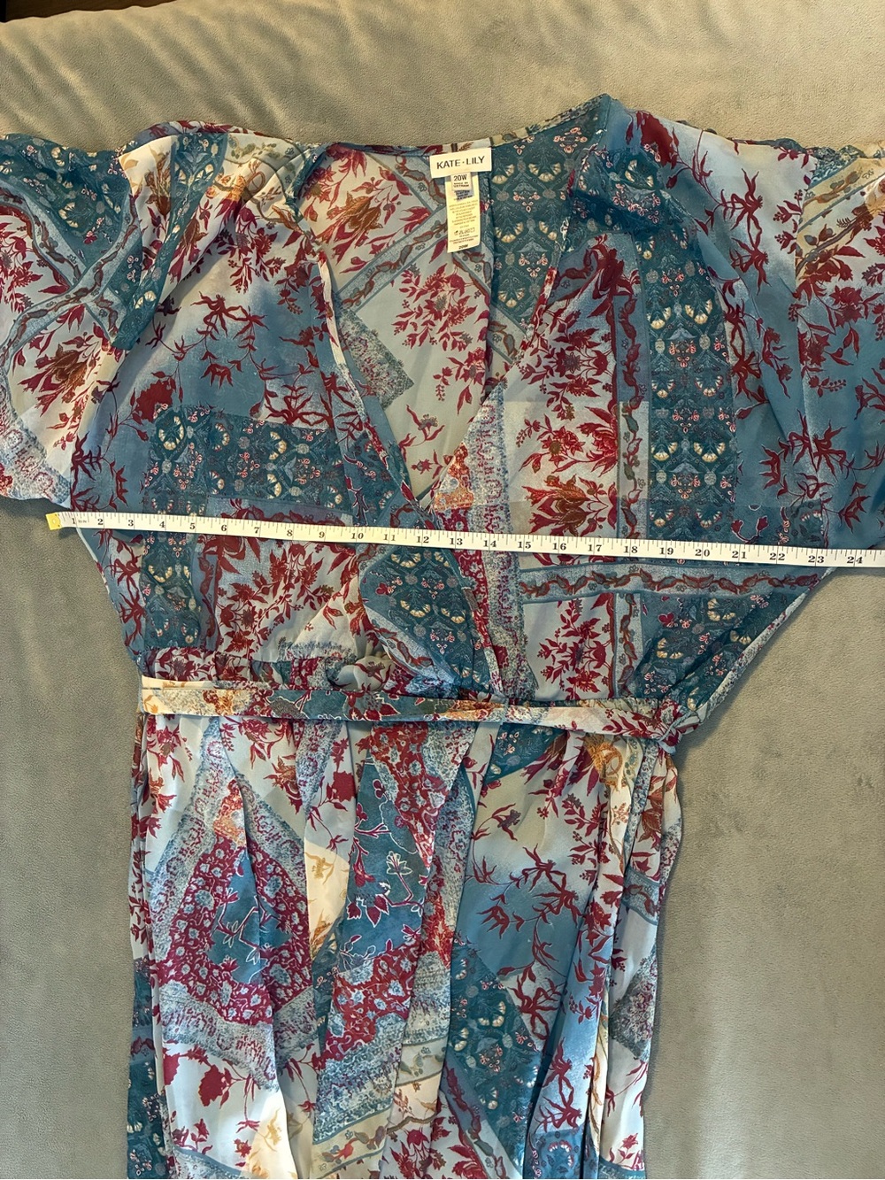 Boho Blue Floral Patchwork Maxi Dress with Tie Waist - Picture 12 of 13